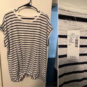Maurices Navy and White Striped Short Sleeve Top